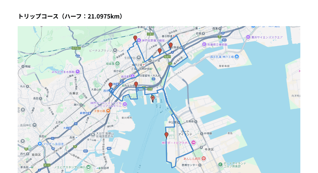 トリップコース（ハーフ 21.0975km）